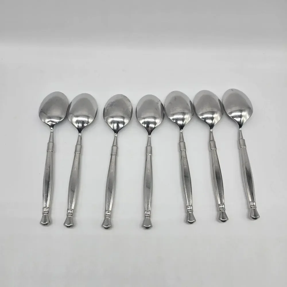 Oneida Act 1 Glossy Stainless Heirloom Cube Flatware 7 Soup Spoons Tablespoons